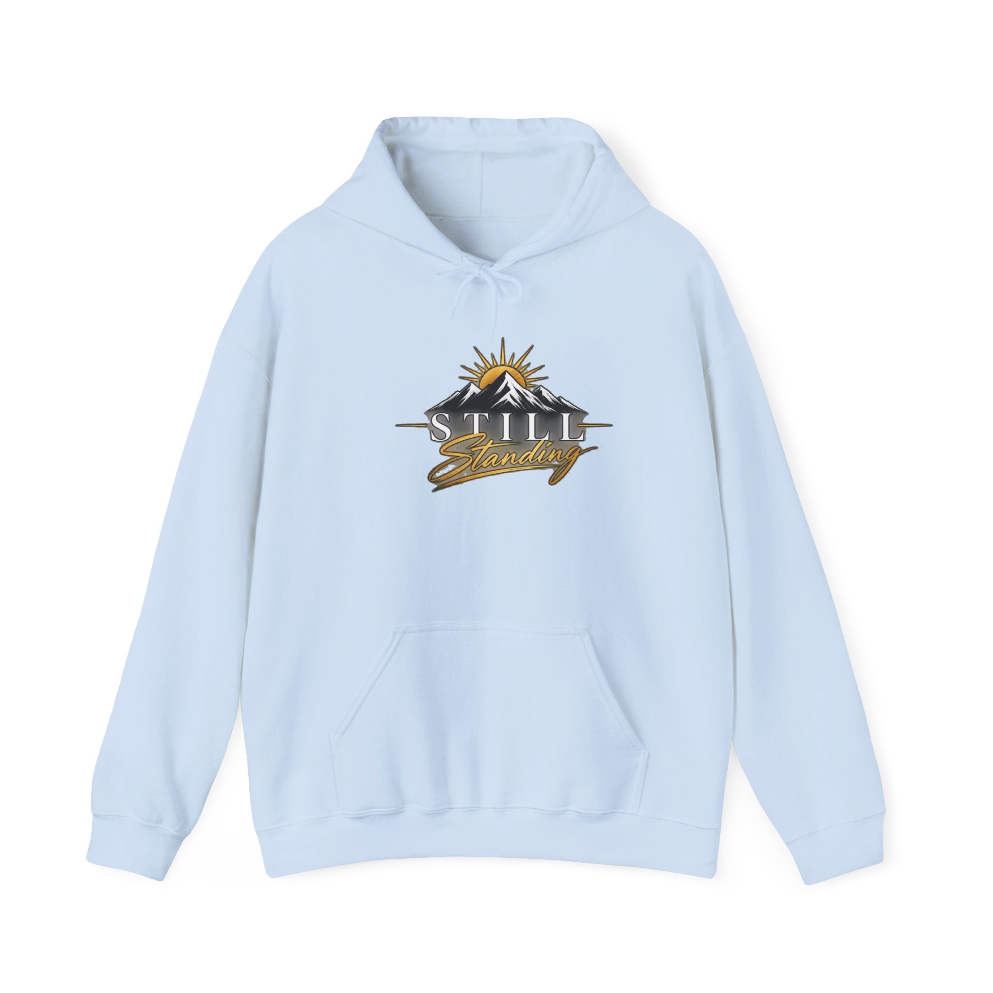 Still Standing Hoodie – Inspirational Mountain Sunrise Graphic Sweatshirt