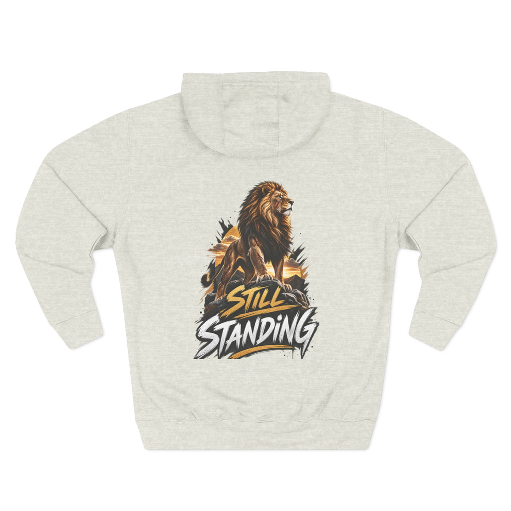 Still Standing Lion Hoodie — Inspirational Graphic Fleece Hoodie