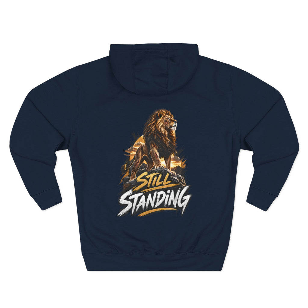 Still Standing Lion Hoodie — Inspirational Graphic Fleece Hoodie