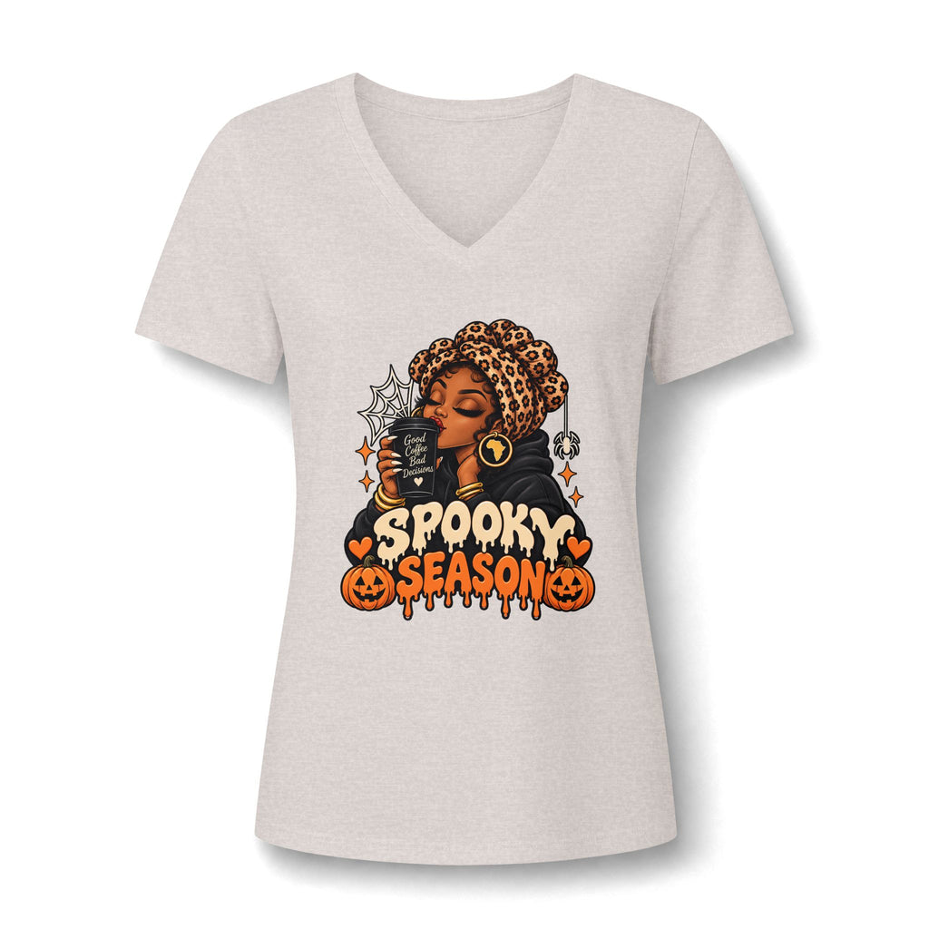 Spooky Season V-Neck Tee — Afro Woman Halloween Graphic