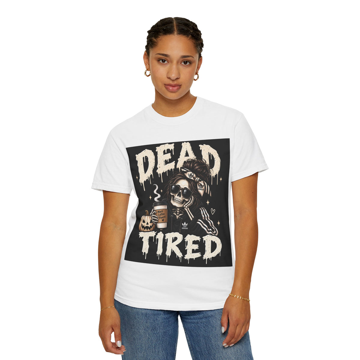 Dead Tired Skull Tee – Gothic Coffee Humor T-Shirt