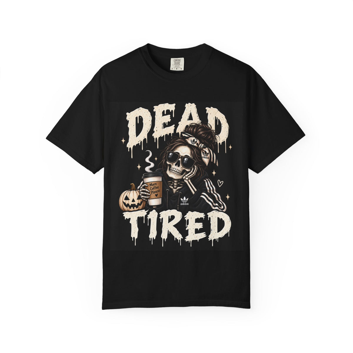 Dead Tired Skull Tee – Gothic Coffee Humor T-Shirt