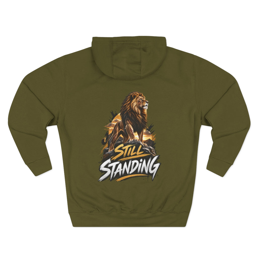 Still Standing Lion Hoodie — Inspirational Graphic Fleece Hoodie
