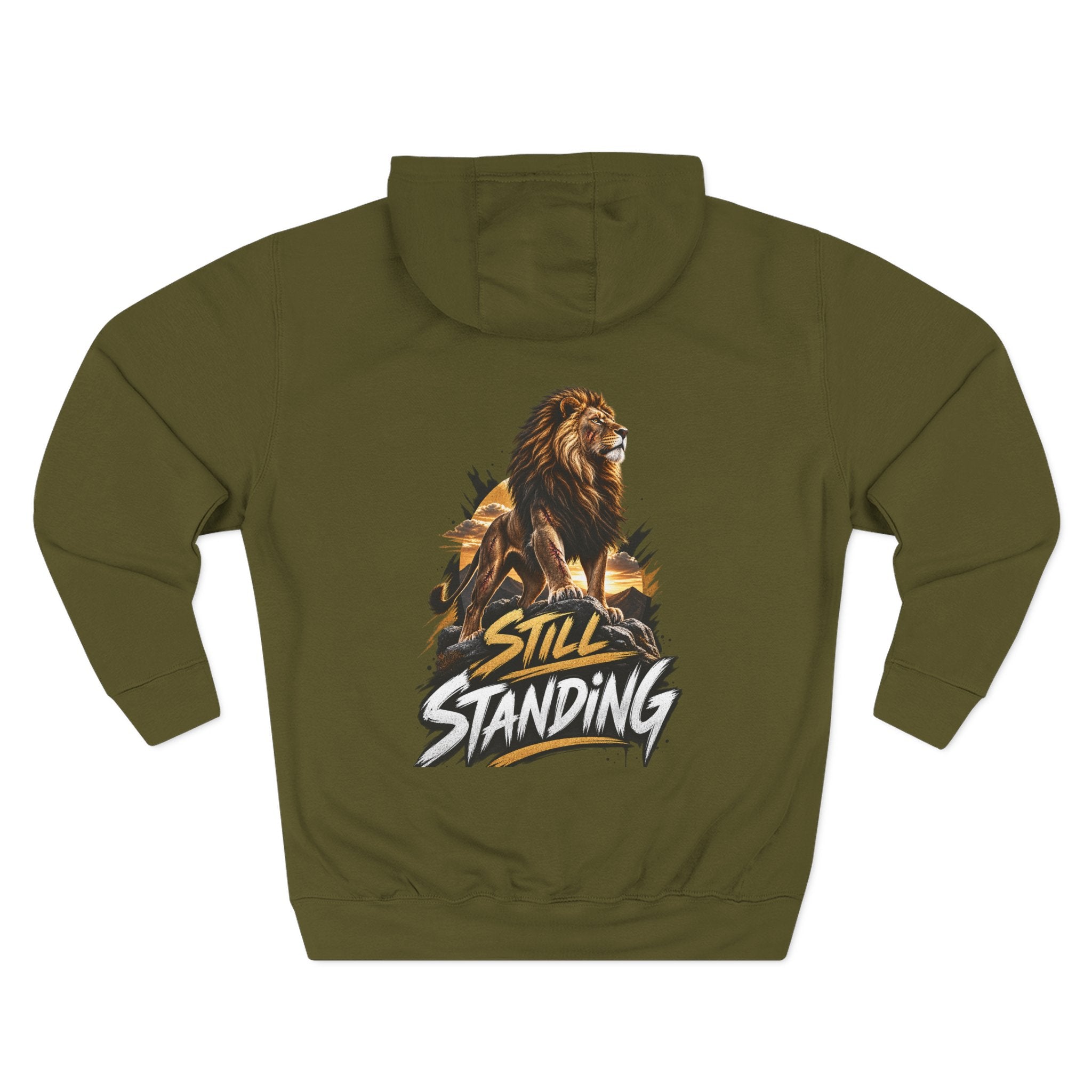 Still Standing Lion Hoodie — Inspirational Graphic Fleece Hoodie