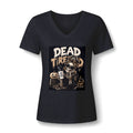 Dead Tired V-Neck Tee — Halloween Skull Coffee Graphic Women’s Tee