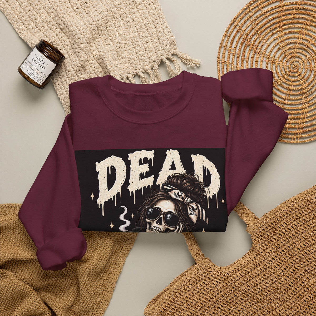 Dead Tired Sweatshirt — Halloween Skull Coffee Crewneck